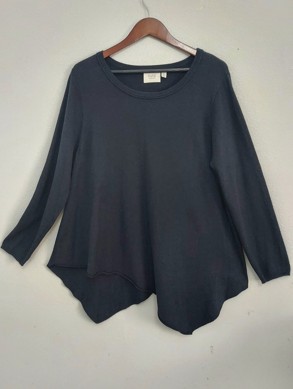 INAE Wool Angora Cashmere Blend Asymmetric Top Black XL Lagenlook